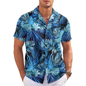 imageCOOFANDY Mens Casual Button Down Shirts Short Sleeve Summer Cuban Vacation Beach ShirtsGreen Leaf