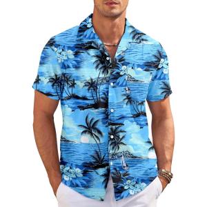 imageCOOFANDY Mens Casual Button Down Shirts Short Sleeve Summer Cuban Vacation Beach ShirtsPa122