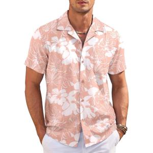 imageCOOFANDY Mens Casual Button Down Shirts Short Sleeve Summer Cuban Vacation Beach ShirtsPink White Floral