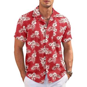 imageCOOFANDY Mens Casual Button Down Shirts Short Sleeve Summer Cuban Vacation Beach ShirtsRed Cream Floral