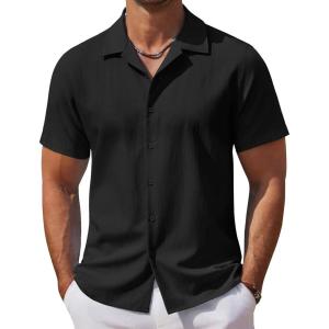 imageCOOFANDY Mens Casual Button Down Shirts Short Sleeve WrinkleFree Summer Beach WearBlack