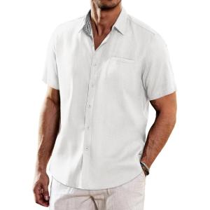 imageCOOFANDY Mens Casual Linen Shirts Short Sleeve Button Down Shirt Summer Beach TopsWhite