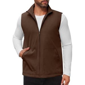 imageCOOFANDY Mens Casual Outerwear Vest Lightweight Zip Up Sleeveless Jacket Outdoor Work Hiking Travel Golf Vest with PocketsBrown