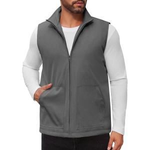 imageCOOFANDY Mens Casual Outerwear Vest Lightweight Zip Up Sleeveless Jacket Outdoor Work Hiking Travel Golf Vest with PocketsDark Grey