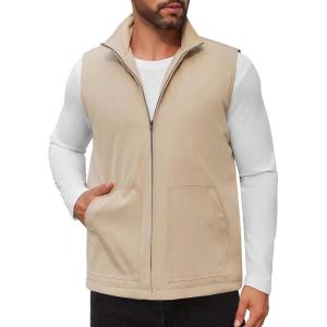 imageCOOFANDY Mens Casual Outerwear Vest Lightweight Zip Up Sleeveless Jacket Outdoor Work Hiking Travel Golf Vest with PocketsKhaki