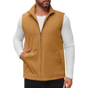 imageCOOFANDY Mens Casual Outerwear Vest Lightweight Zip Up Sleeveless Jacket Outdoor Work Hiking Travel Golf Vest with PocketsLight Brown