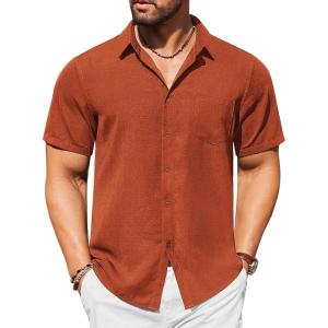 imageCOOFANDY Mens Casual Short Sleeve Shirts Button Down Textured Shirts Summer Beach Shirt with PocketBrown