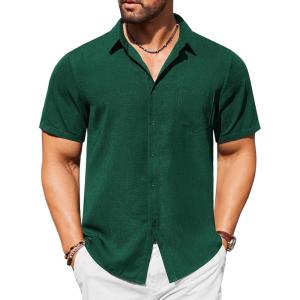 imageCOOFANDY Mens Casual Short Sleeve Shirts Button Down Textured Shirts Summer Beach Shirt with PocketGreen