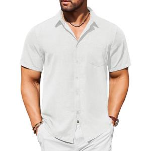 imageCOOFANDY Mens Casual Short Sleeve Shirts Button Down Textured Shirts Summer Beach Shirt with PocketWhite