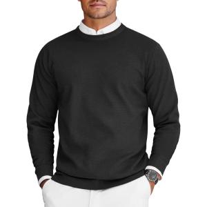 imageCOOFANDY Mens Crew Neck Sweaters Long Sleeve Lightweight Knit Dress Pullover SweatersBlack