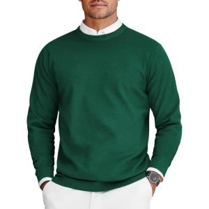 imageCOOFANDY Mens Crew Neck Sweaters Long Sleeve Lightweight Knit Dress Pullover SweatersDark Green