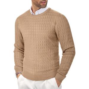 imageCOOFANDY Mens Crewneck Sweater Pullover Knit Sweater Lightweight Sweaters with Ribbing EdgeBkhaki