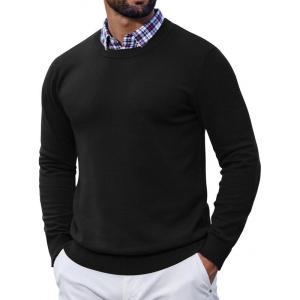 imageCOOFANDY Mens Crewneck Sweater Pullover Knit Sweater Lightweight Sweaters with Ribbing EdgeBlack