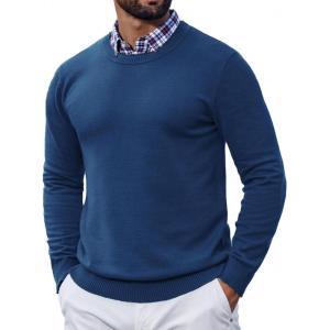 imageCOOFANDY Mens Crewneck Sweater Pullover Knit Sweater Lightweight Sweaters with Ribbing EdgeBlue