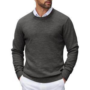 imageCOOFANDY Mens Crewneck Sweater Pullover Knit Sweater Lightweight Sweaters with Ribbing EdgeDark Gray