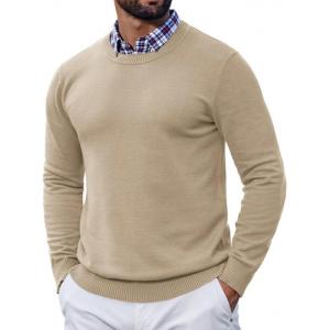 imageCOOFANDY Mens Crewneck Sweater Pullover Knit Sweater Lightweight Sweaters with Ribbing EdgeKhaki