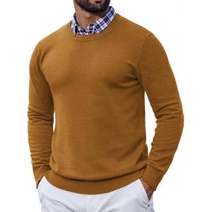 imageCOOFANDY Mens Crewneck Sweater Pullover Knit Sweater Lightweight Sweaters with Ribbing EdgeLight Brown