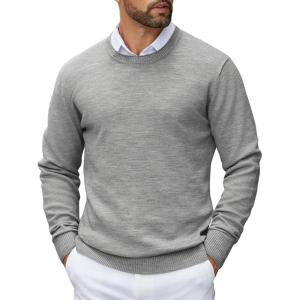 imageCOOFANDY Mens Crewneck Sweater Pullover Knit Sweater Lightweight Sweaters with Ribbing EdgeLight Gray