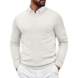 imageCOOFANDY Mens Crewneck Sweater Pullover Knit Sweater Lightweight Sweaters with Ribbing EdgeWhite