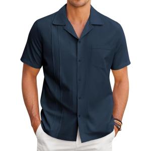 imageCOOFANDY Mens Cuban Guayabera Shirt Short Sleeve Button Down Shirts Casual Summer Linen ShirtsBlueviolet