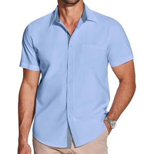 imageCOOFANDY Mens Dress Shirt Wrinkle Free Regular Fit Stretch Short Sleeve Button Down ShirtsAngel Falls