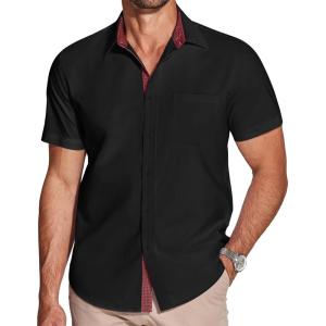 imageCOOFANDY Mens Dress Shirt Wrinkle Free Regular Fit Stretch Short Sleeve Button Down ShirtsBlack
