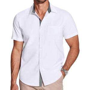imageCOOFANDY Mens Dress Shirt Wrinkle Free Regular Fit Stretch Short Sleeve Button Down ShirtsWhite