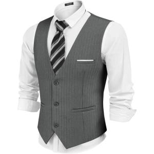 imageCOOFANDY Mens Dress Vest Casual Business Waistcoat Formal Wedding 3 Button Suit VestDark Grey