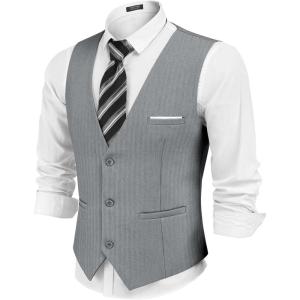 imageCOOFANDY Mens Dress Vest Casual Business Waistcoat Formal Wedding 3 Button Suit VestLight Grey