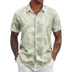 imageCOOFANDY Mens Hawaiian Shirts Short Sleeve Tropical Button Down Shirt Floral Shirt Summer Beach ShirtApalm Leaf Green