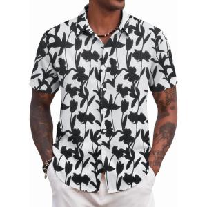 imageCOOFANDY Mens Hawaiian Shirts Short Sleeve Tropical Button Down Shirt Floral Shirt Summer Beach ShirtBlack Flowerwhite