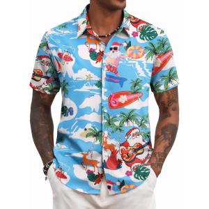 imageCOOFANDY Mens Hawaiian Shirts Short Sleeve Tropical Button Down Shirt Floral Shirt Summer Beach ShirtBlue Santa