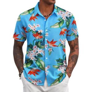 imageCOOFANDY Mens Hawaiian Shirts Short Sleeve Tropical Button Down Shirt Floral Shirt Summer Beach ShirtMulti Flowers Blue