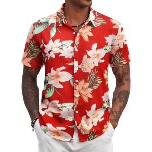 imageCOOFANDY Mens Hawaiian Shirts Short Sleeve Tropical Button Down Shirt Floral Shirt Summer Beach ShirtMulti Flowers Red