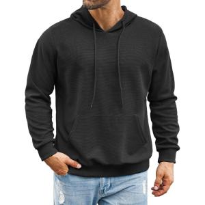imageCOOFANDY Mens Hooded Sweatshirts Long Sleeve Casual Pullover Hoodie Waffle Knit Sweatshirt with PocketBlack