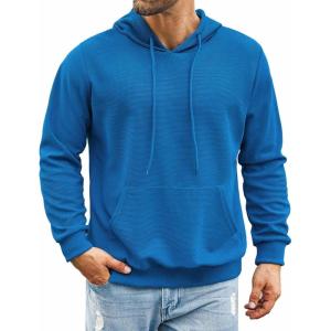 imageCOOFANDY Mens Hooded Sweatshirts Long Sleeve Casual Pullover Hoodie Waffle Knit Sweatshirt with PocketBlue
