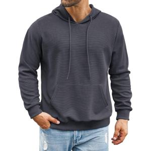 imageCOOFANDY Mens Hooded Sweatshirts Long Sleeve Casual Pullover Hoodie Waffle Knit Sweatshirt with PocketDark Grey