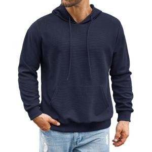 imageCOOFANDY Mens Hooded Sweatshirts Long Sleeve Casual Pullover Hoodie Waffle Knit Sweatshirt with PocketNavy Blue
