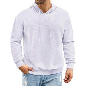 imageCOOFANDY Mens Hooded Sweatshirts Long Sleeve Casual Pullover Hoodie Waffle Knit Sweatshirt with PocketWhite