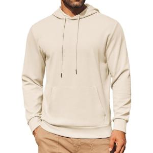 imageCOOFANDY Mens Hoodie Long Sleeve Casual Pullover Hooded Sweatshirt Fashion Drawstring Hoodies with PocketBeige