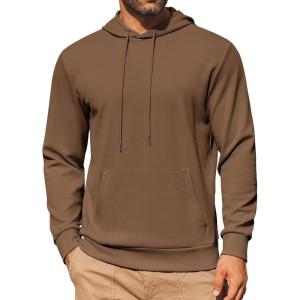 imageCOOFANDY Mens Hoodie Long Sleeve Casual Pullover Hooded Sweatshirt Fashion Drawstring Hoodies with PocketBrown