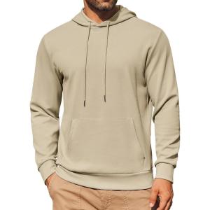 imageCOOFANDY Mens Hoodie Long Sleeve Casual Pullover Hooded Sweatshirt Fashion Drawstring Hoodies with PocketKhaki