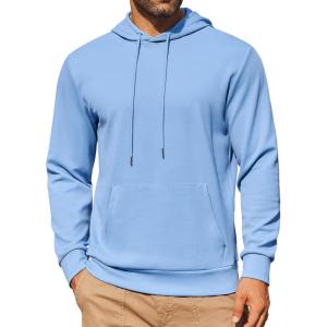 imageCOOFANDY Mens Hoodie Long Sleeve Casual Pullover Hooded Sweatshirt Fashion Drawstring Hoodies with PocketLight Blue