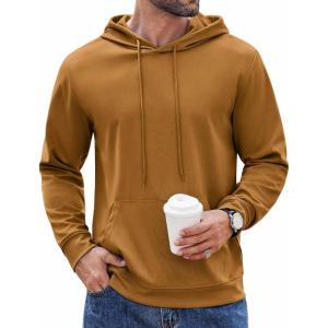 imageCOOFANDY Mens Hoodie Long Sleeve Hooded Pullover Casual Fashion Sweatshirts Drawstring Gym Hooded with Kanga PocketBrown