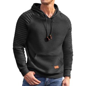 imageCOOFANDY Mens Hoodies Pullover Casaul Long Sleeve Drawstring Waffle Knit Hooded Sweatshirt with Kanga PocketBlack
