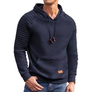 imageCOOFANDY Mens Hoodies Pullover Casaul Long Sleeve Drawstring Waffle Knit Hooded Sweatshirt with Kanga PocketNavy Blue