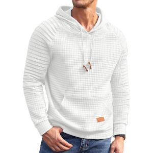 imageCOOFANDY Mens Hoodies Pullover Casaul Long Sleeve Drawstring Waffle Knit Hooded Sweatshirt with Kanga PocketWhite