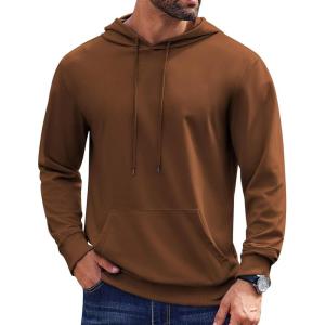 imageCOOFANDY Mens Hoodies Pullover Long Sleeve Casual Fashion Sweatshirts Drawstring Gym Hooded Shirt with Kanga PocketBrown