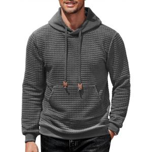 imageCOOFANDY Mens Hoodies Sweatshirts Long Sleeve Fashion Waffle Knit Pullover Hoodie with PocketDark Grey