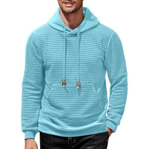 imageCOOFANDY Mens Hoodies Sweatshirts Long Sleeve Fashion Waffle Knit Pullover Hoodie with PocketSky Blue